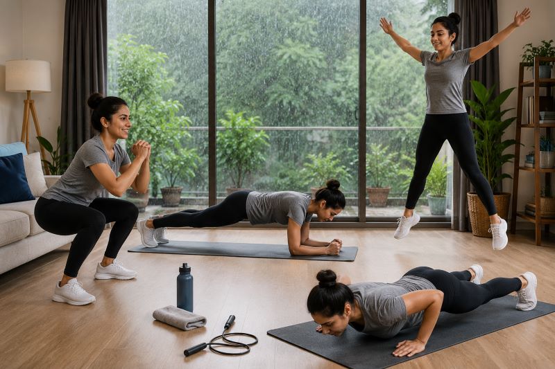 बारिश में भी फिट रहें: घर बैठे इन आसान वर्कआउट्स से बढ़ाएं ताकत, स्टैमिना और इम्युनिटी बारिश में भी फिट रहें: घर बैठे इन आसान वर्कआउट्स से बढ़ाएं ताकत, स्टैमिना और इम्युनिटी