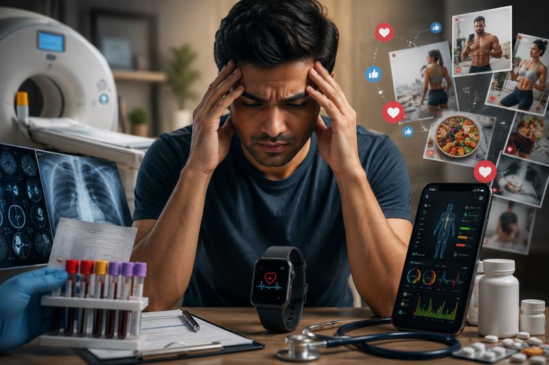 सेहत की दौड़ में बढ़ता डर: सोशल मीडिया के ट्रेंड्स कैसे बना रहे हैं लोगों को ओवर-टेस्टिंग का शिकार? सेहत की दौड़ में बढ़ता डर: सोशल मीडिया के ट्रेंड्स कैसे बना रहे हैं लोगों को ओवर-टेस्टिंग का शिकार?