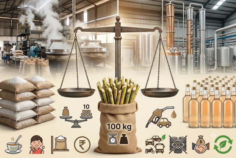 100 किलो गन्ने से चीनी ज्यादा फायदेमंद या एथेनॉल? जानिए पूरा हिसाब